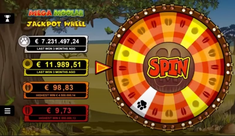 Mega Moolah jackpot bonus wheel